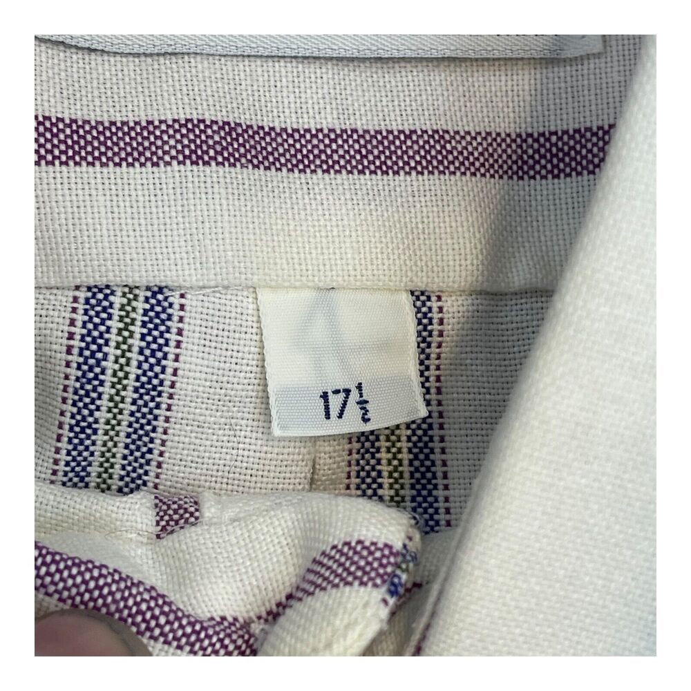 COTTON CLUB Dress Shirt Men 17.5 Multicolor Striped Short Sleeve Formal Business - Picture 4 of 8